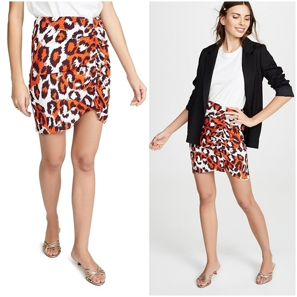 DVF Nadia Ruched Silk Mini Skirt Red